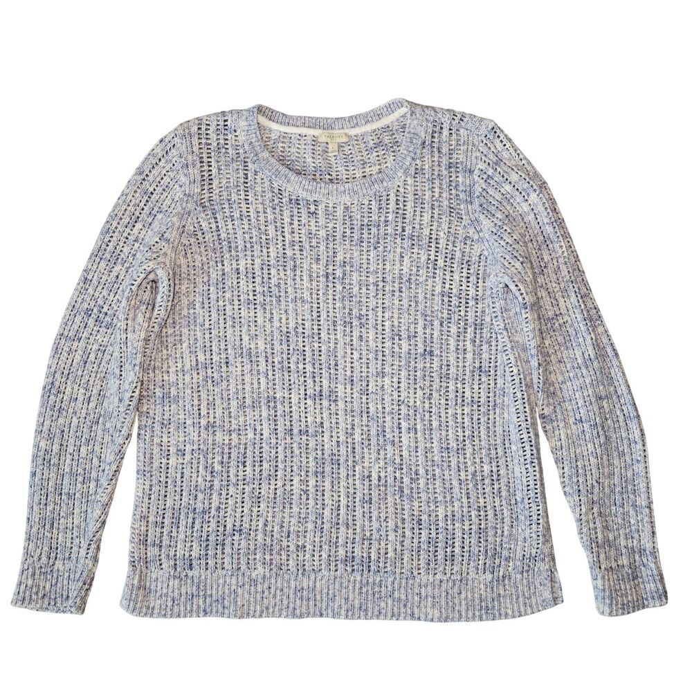 Talbots Womens sz M Open Stitch Cotton Sweater Pastel Marled Blue Preppy Casual
